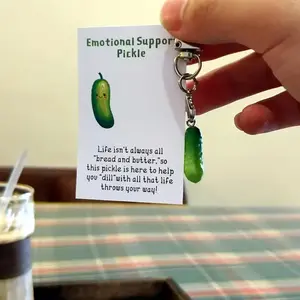 Cucumber Pickle Keychain Kawaii with Card, 100pcs Cartoon Cucumber Pocket Hug, Positive Energy Gift for Friends & Family, Ideal for Birthday, Christmas, Party
