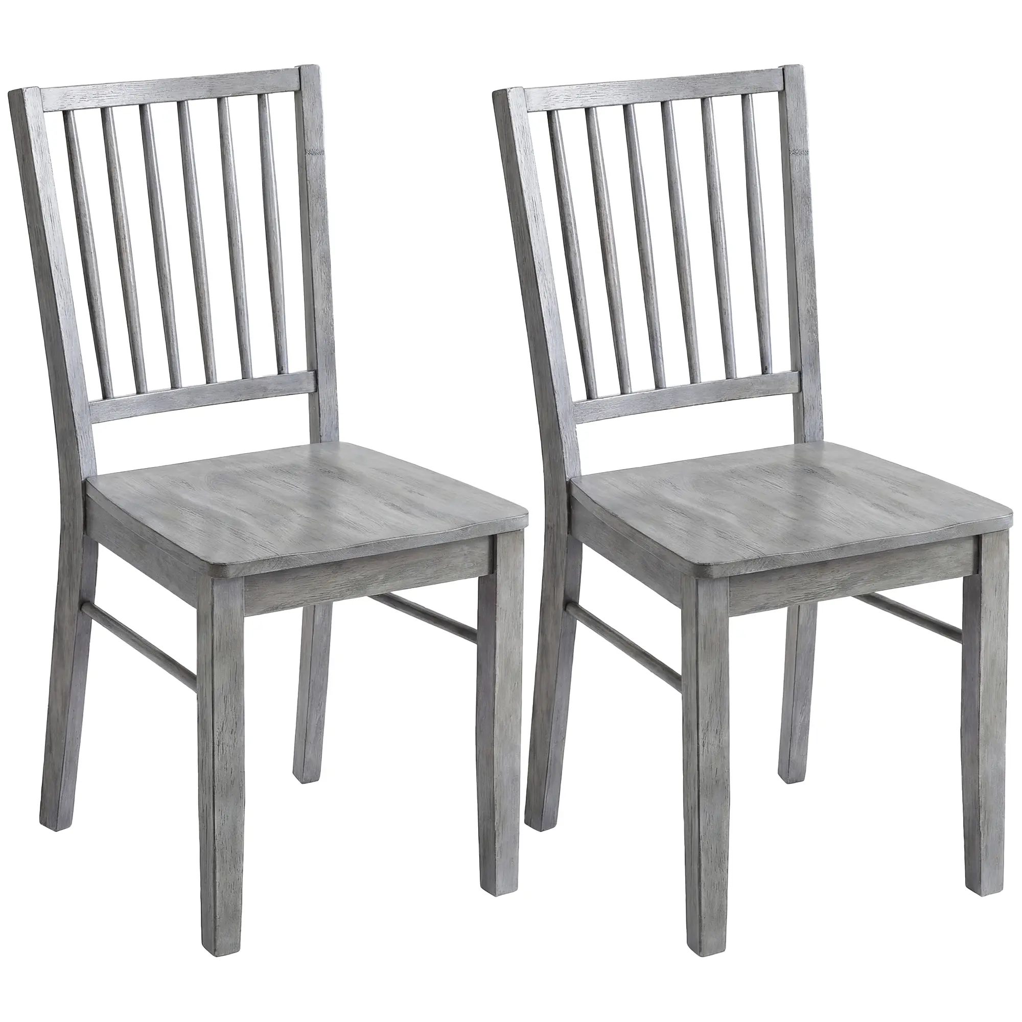 HOMCOM Farmhouse Dining Chairs Set of 2, Ergonomic Solid Wood Armless Kitchen Chairs with Rubberwood Legs for Dining Room, Kitchen, Rustic Gray