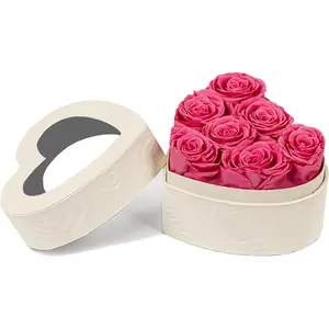 Heart-Shaped Preserved Roses  Box - Real Forever  for Christmas, Birthday, Valentine's & Mother's Day (, 7 roses)