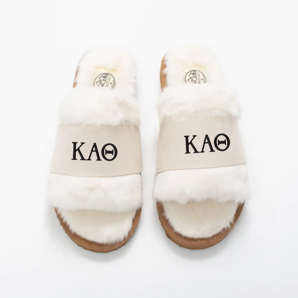 Kappa Alpha Theta Fuzzy Slippers | Ivory