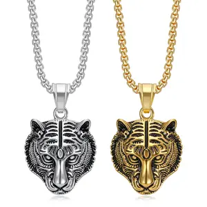 Vintage and Domineering Hip-hop Tiger Head Pendant, Stainless Steel Men's Necklace Accessory