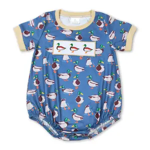 duck embroidery Short Sleeve OnePieces for Boy