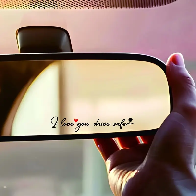 1PC "I Love You, Drive Safely" Car Rearview Mirror Decal - Self-adhesive vinyl sticker with a geometric heart design, irregular shape for rearview mirrors, vehicle safety themed decoration, Car accessory, Car Decals