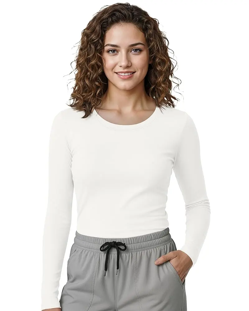 NY Threads Slim Fit Underscrub Tee for Women - Long Sleeve Comfort T-Shirt, Casual, Style, Fabric, Cotton, Undershirt
