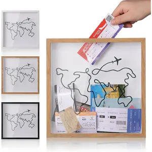 Travel Adventure Archive Shadow Box for Memories,8&12Inch Concert Travel Ticket Stub Memory Top Loading Shadow Keepsake Box with Slot On Top,Life in a Shadow Box Travel  Frame(Brown, 8x8)