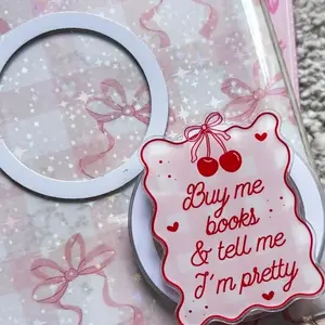 Coquette Pink Cherry Popsocket, Buy Me Book And Tell Me I'm Pretty Phone Grip, MagSafe, Adhesive Grip, Pop Socket Stand, Kindle Accessories, Phone Holder