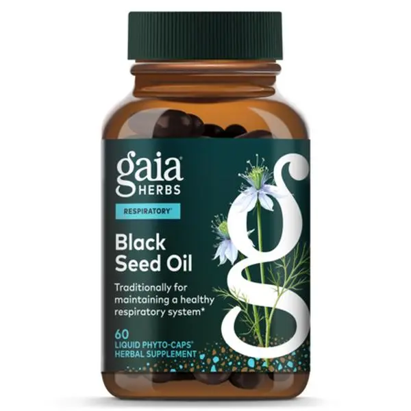 Gaia Herbs Black Seed Oil - Cold-Pressed Capsules with Nigella Seed Traditionally Used for Lung, Respiratory & Antioxidant Support* - Herbal Supplement - 60 Vegan Liquid Phyto-Caps