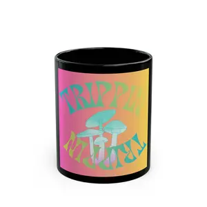 Trippy Mushroom Art Mug | Black Ceramic Coffee Cup