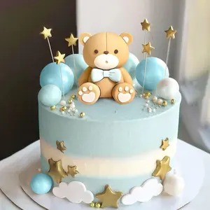 LaVenty Bear Cake Toppers Blue Bear Balls Cake Decorations Ball Cake Topper for Boy Girl Birthday Party Baby Shower Cake Decorations