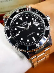 Classic Business Men's Automatic Mechanical Watch, Luminous Dial, Rotating Bezel, Stainless Steel Strap, Fashion Casual Mens Watch Gift