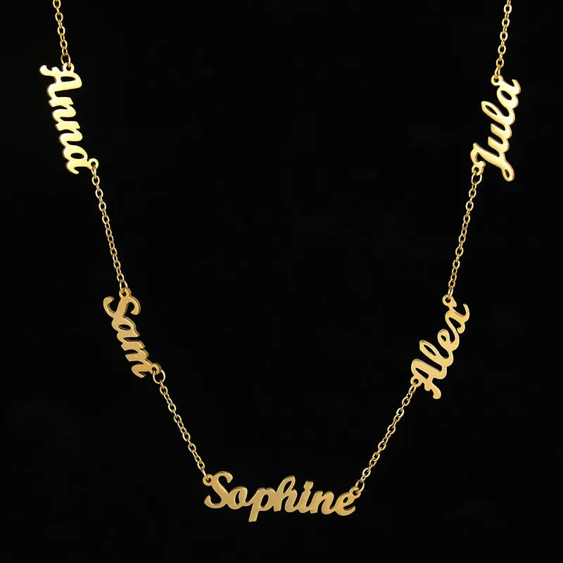 Family Jewelry with Kids Names Multiple Names Custom Cut Necklace Personalized Gift Stainless Steel Letter Necklace For Mother's Day Anniversary Valentine's Day Birthday