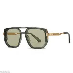 Unisex Aviator Sunglasses - Double Bridge Frame with Gold Accents, Lightweight Classic Design, Olive Black Gradient Brown Blue Lenses, for Outdoor Activities
