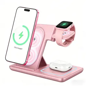 Foldable Wireless Charging Station Charger for Smartphone iPhone 11-17 & Iwatch/AirPods, Multi-Functional Three-In-One Fast Charge, 15w Simultaneous Charging
