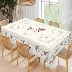 BLIOWL Colored Polyester Tablecloth | Woven,With Hummingbird And Floral Patterns,100% Polyester Fiber,Round | Square Tablecloth,Rustic Style,Used For Holiday Decoration,Kitchen Gatherings,Picnics,Dinners,Modern Home Decoration,Dining Table Decoration