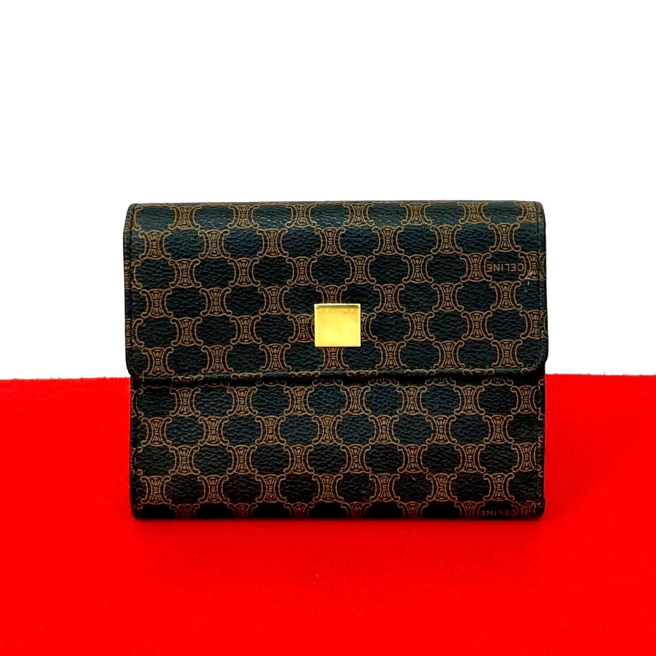 Pre-owned Celine Calfskin Small Leather Goods Macadam PVC Trifold Wallet
