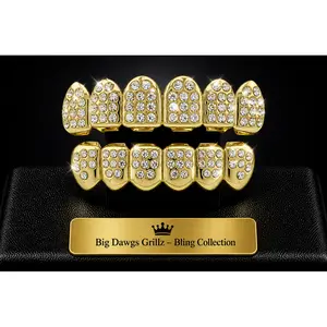14K Gold Plated Upper & Lower Grillz Set Iced Pimp