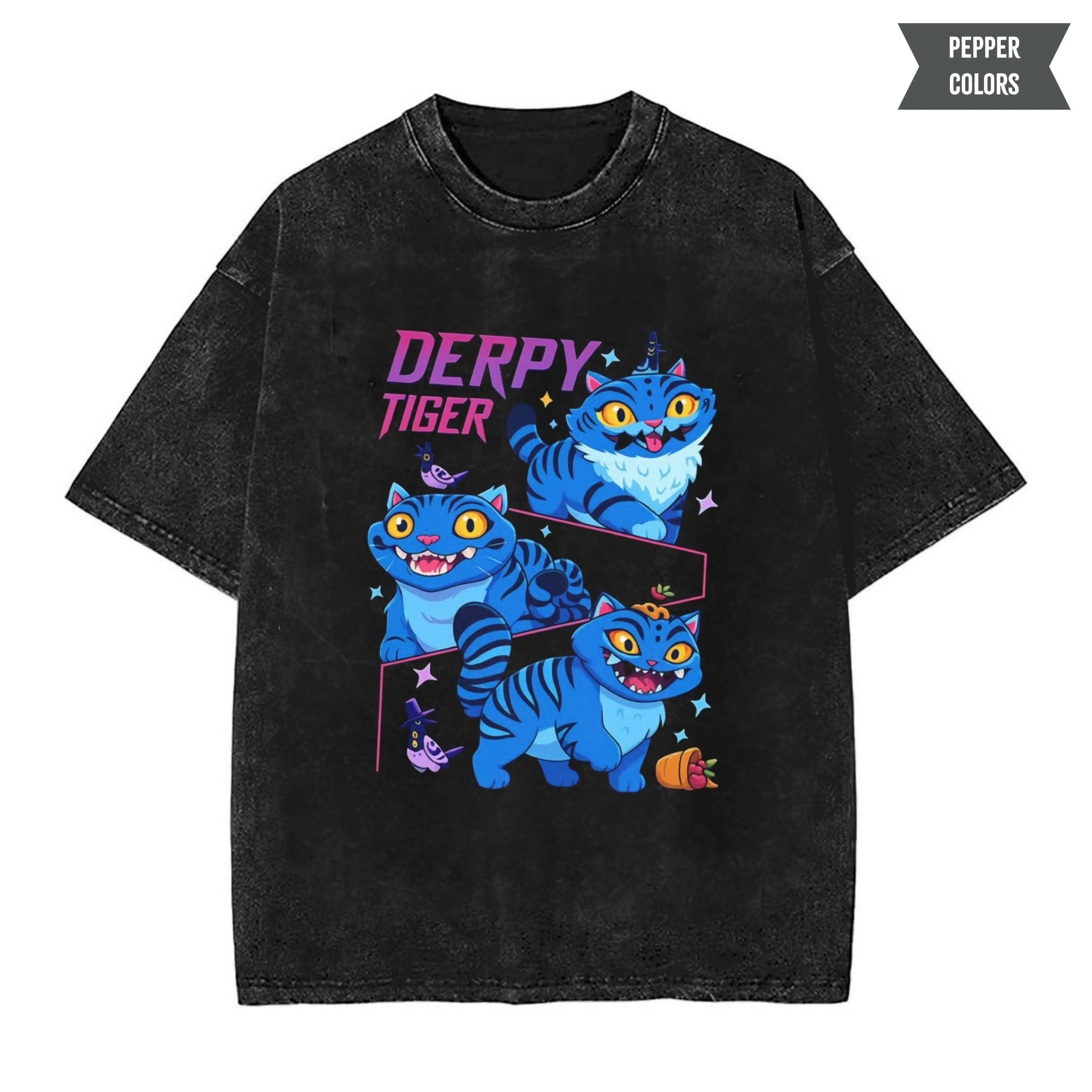 Whimsical Derpy Tiger Shirt, Derpy Tiger Magic T-Shirt, Playful Derpy Tiger Tee, Streetwear Shirt, Retro Vintage Tee, Unisex Meme Gift For Menswear Womenswear Streetwear