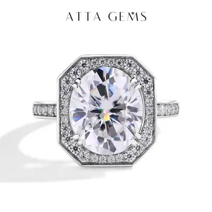 Luxury Oval Cut 6CT D Color VVS1 Synthetic Moissanite Ring for Women Wedding Band Engagement Gift Fine Jewelry R134