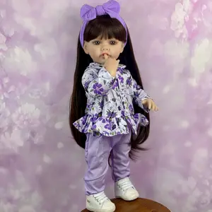 GUESSBELLY 55 CM Full Vinyl Body Reborn Baby Doll Toy For Girl Dress Up Black Long Hair Princess Toddler Dolls Lifelike Handmade Birthday Gift Bath Toy