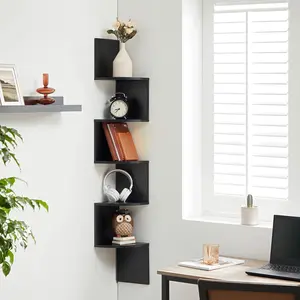 5-Tier Floating Corner Shelf, Wall Mounted Storage Rack, Space-Saving Organizer for Living Room, Bedroom, Easy Installation, 7.48×7.48×49.21 Inches(19×19×125cm)