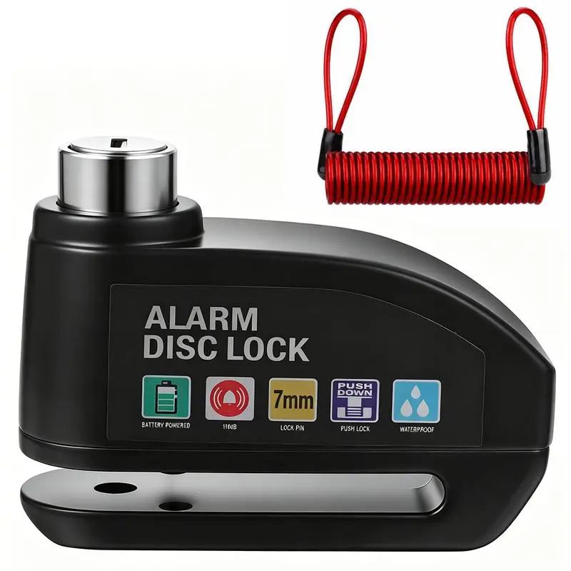 Waterproof Motorcycle Disc Brake Lock with Alarm — Anti-Theft Padlock & Security Accessory for Bicycles, Features 110dB High-Volume Alarm, Easy Installation