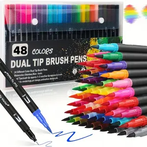 48 Dual-Tip Colored Marker Pen Set, Ideal for Adult Coloring Books, Christmas Card Drawing, Note-Taking, Sketching, Calligraphy and Journaling