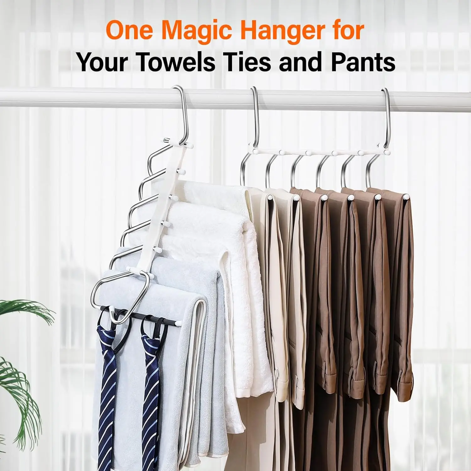 9 layer spacesaving closetsaver,jeans organizer,9 Layers Pants  Hangers Space Saving, 2 Pack Multifunctional Pant Rack Stainless Steel Closet Organizer for Pants Jeans Leggings Trousers, Antiquewhite, percher opara pantalones, compact storage