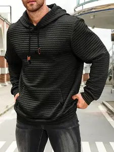Men's Plain Waffle Knit Hoodie, Casual Long Sleeve Drawstring Pocket Sweatshirt, Fall & Winter Daily Commute Wear, Casual Sweatshirts