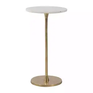 Gold White Modern Round Pedestal Accent Table 24H x 13 in Diameter Aluminum Crafted with Elegant Gold Finish for Small Apartments