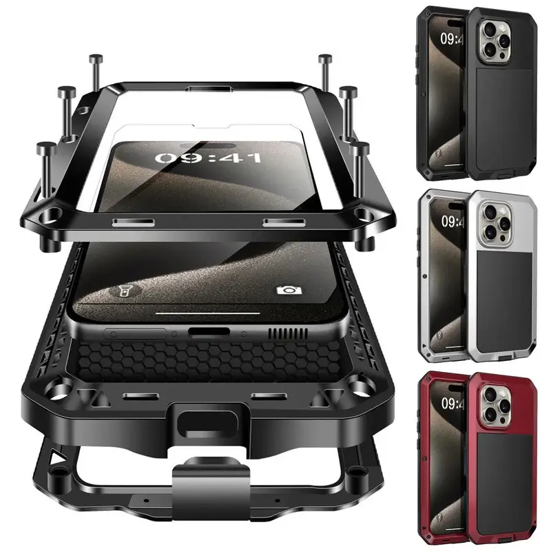 Military Armor Heavy Duty Rugged Protection Handheld Aluminum Shockproof Cellphone Case, Camouflage Outdoor Cover with Screen Protector for Multi-Model iPhone 6 Plus,8 Plus,X,XS,XR,11-17,17 Air,Pro,Pro Max
