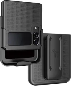 Case with Clip for Galaxy Z Flip 4 5G, Nakedcellphone [Grid Texture] Slim Hard Shell Cover and [Rotating/Ratchet] Belt Hip Holster Holder Combo for Samsung Z Flip4 Phone (SM-F721U, 2022)