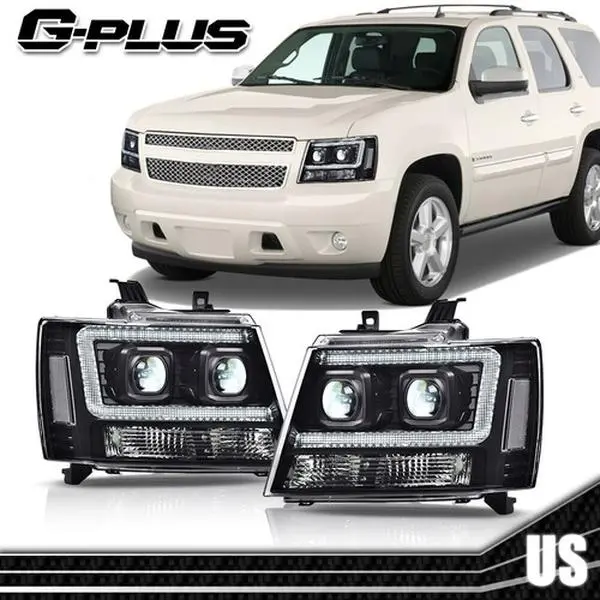 G-PLUS Dual LED Projector Headlight Assembly - Head Lights for Car, Compatible with 2007-2014 Chevy Avalanche, Tahoe, Suburban