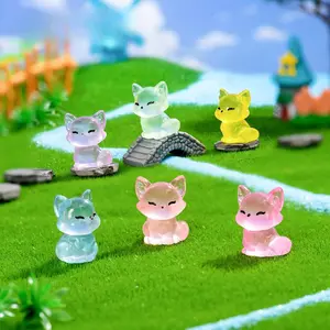 6/12/24Pcs Mini Resin Luminous Fox Glow in The Dark Tiny Figures Luminous Mini Fairy Garden DIY Birthday Party Ornament Accessories Charms Party Favors Garden Sculptures Statues