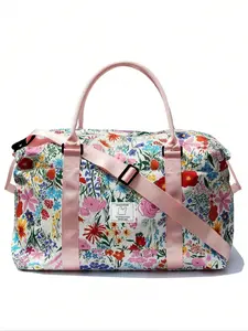 Floral Colorblock Pattern Travel Duffel Bag - Lightweight Large Capacity Crossbody Weekender Tote with Wet Pocket & Trolley Sleeve, Multifunctional for Travel, Business Trips, Gym & Overnight Use