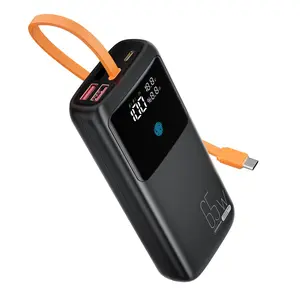 20000mAh Laptop Portable Power Bank, PD65W Fast Charging Battery Pack with Built-in Cable, LED Digital Display Dual USB SCP22.5 W High Efficiency Charging, Phone