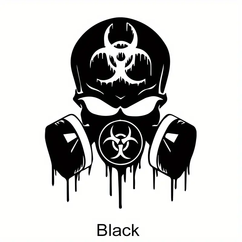 1PC Dark Bio-Hardcore Logo Decor Sticker For Car Components, Bio-Themed Peripherals, Daily Objects, Car Decals, Car Stickers, Decal For Cars, Gas mask skull + biohazard symbol + drip texture themed decor Fill with hardcore vibe for dark bio-enthusiasts
