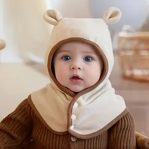 [Knitted Scarf Beanie] 1pc Knitted Scarf Beanie with Ear Flaps | Autumn-Winter Hat for Boys & Girls | Suitable for Outings, Travel, Birthdays, Parties & Festivals | Fits -3 Years Bonnet Hood Beanies