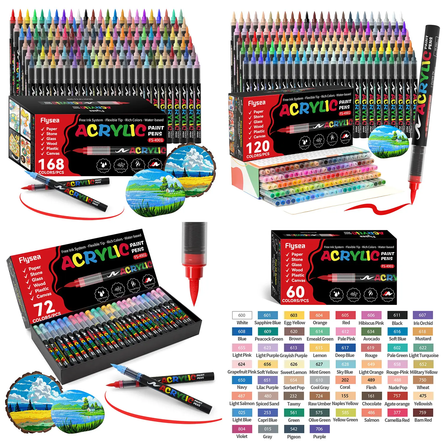 Acrylic Paint Soft Brush Markers Set, Soft Brush Tip, Automatic Ink Control, Paint Markers for Wood, Stone, Canvas, Glass, Fabric, DIY Crafts, Acrylic Paint Pens