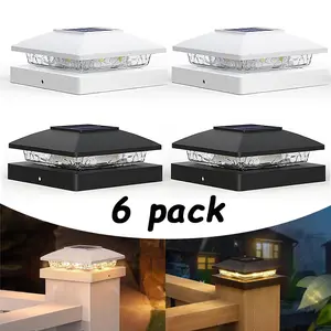 SJPACK 6 PACK Solar Post Cap Light For 4x4 Outdoor Waterproof LED Deck Fence Light