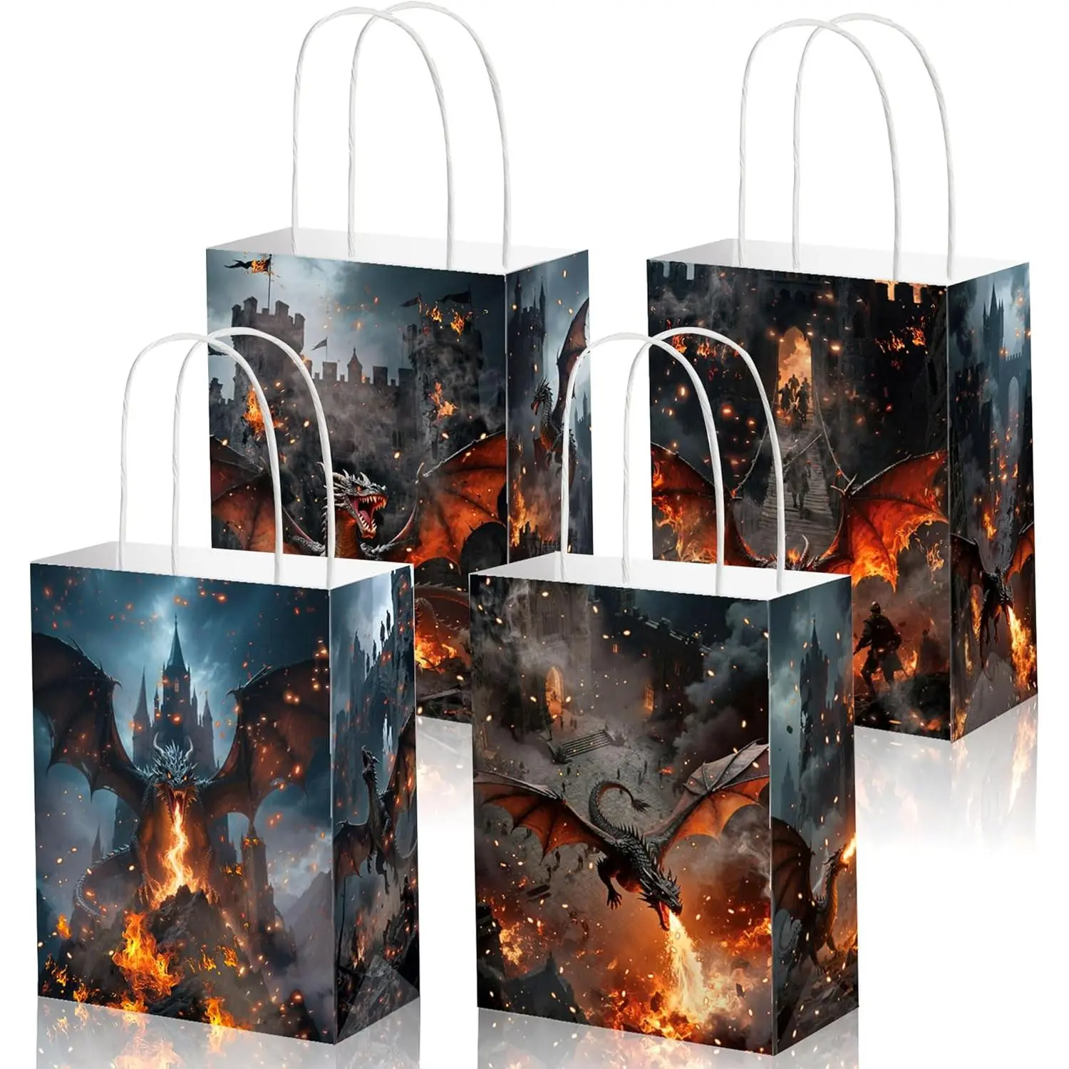 Thirty and Thirsty 12Pcs Medieval Dragon Party Favors Gift Bags for Fantasy Dragon Birthday Party Supplies Flying Dragon Small Goodie Candy Bag Boxes with Handles Baby Shower Decor
