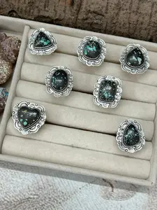 Handmade Sterling Silver Lander Turquoise Adjustable Ring With Signed Nizhoni