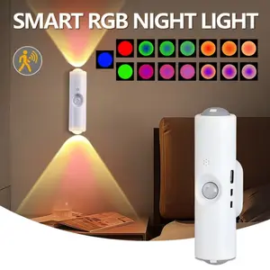 2pcs Rechargeable LED Night Light, Motion Sensor Wall Lamp, RGB Gradient Ambient Night Lights, Adjustable RGB Lighting, Adjustable Indoor Light, Magnetic Step Light