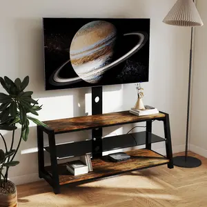 TV Stand with Mount and 4 Power Outlets, Entertainment Center Media Console, Swivel TV Stand Mount up for 32/45/55/60/65/70/75 inch TVs, Height Adjustable Universal Swivel Metal Frame (Brown) Tv Shelf