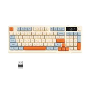 ZIYOU LANG Membrane Wireless Gaming Keyboard, Quiet Silent Keys Bluetooth/2.4GHz Dual Mode Keyboard with Display Screen & Knob, Rainbow LED Backlit Media Keys Keyboard for PC Laptop Pad Smartphone