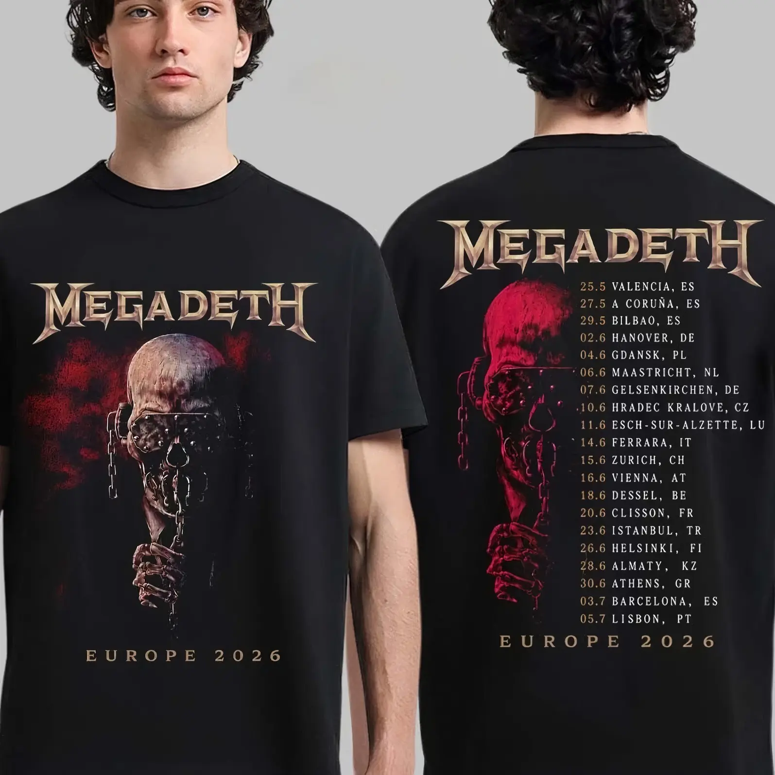 Vintage Megadethh Europe 2026 Tour Vic Rattlehead With Dates Shirt, Heavy Metal Band Skull Shirt, Retro Rock Concert Shirt, Summer Music Festival Outfit.