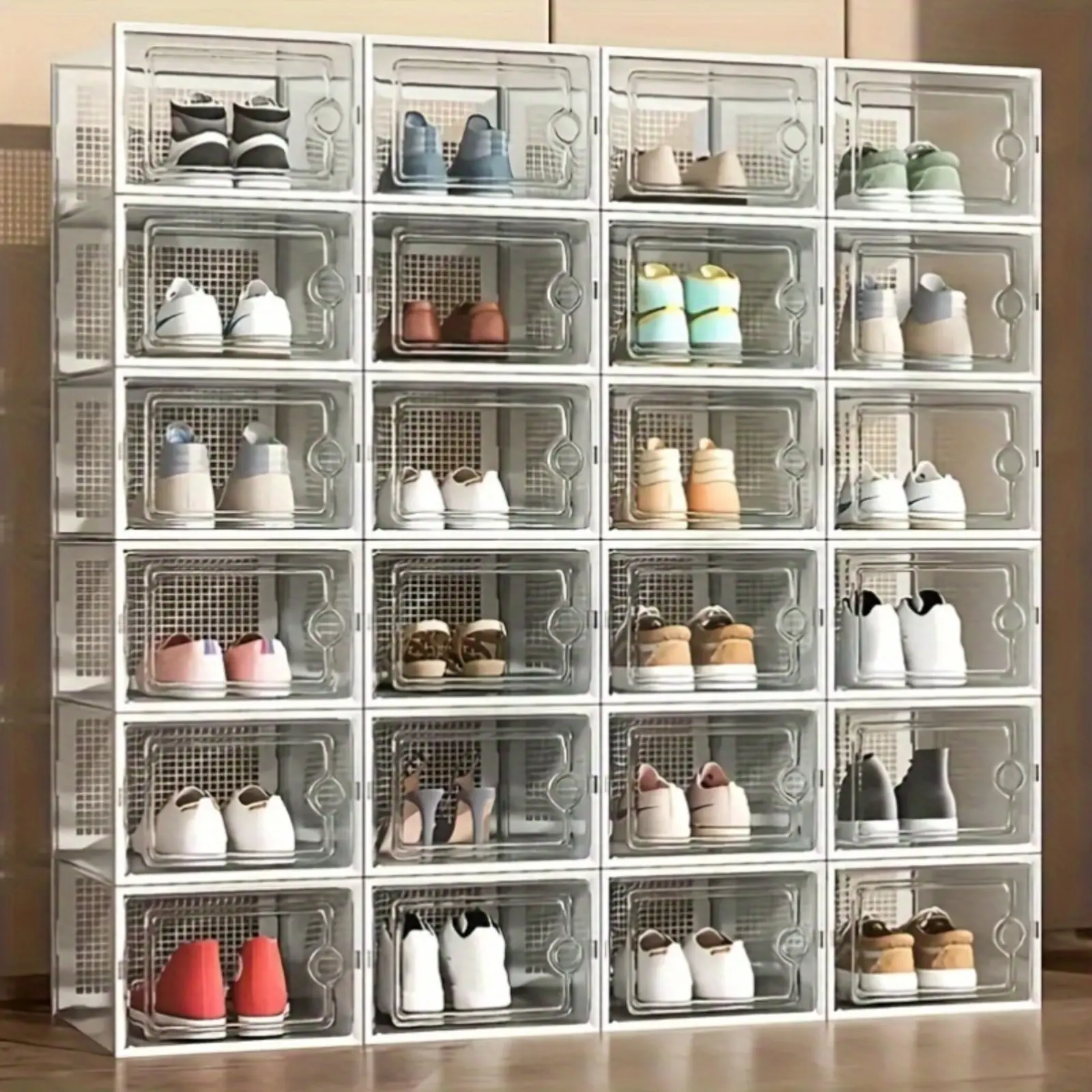 6/12/24 Pcs Transparent, Collapsible Shoe Boxes with Lids, Clear Plastic Organizers, Foldable and Stackable, Space-Saving Storage Organizer Box, Freely Combinable, Fits All Shoe Types, Perfect for Entryways, Bedrooms, Dormitories
