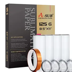 A-SUB Thermal Sublimation Paper 125gsm 8.5"x11" + 4 Tumblers + Tape Set for DIY Projects High Quality Durable Sublimation Paper for Mug Phone Case Metal Plate Bag Pillow, DIY Craft Paper