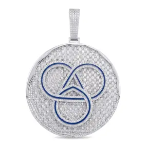 ⑥③Iced Out 3.3 Inches Medal  Geometric Symbol Pendant Solid 154g