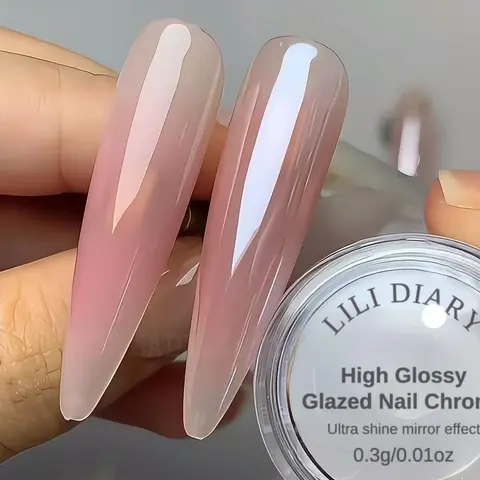 LILI DIARY 0.3g 1 Jar High-Transparency Topper Glaze & Viral Donut Chrome Powder, Professional Nail Art Supply for Manicure & Nail Designs