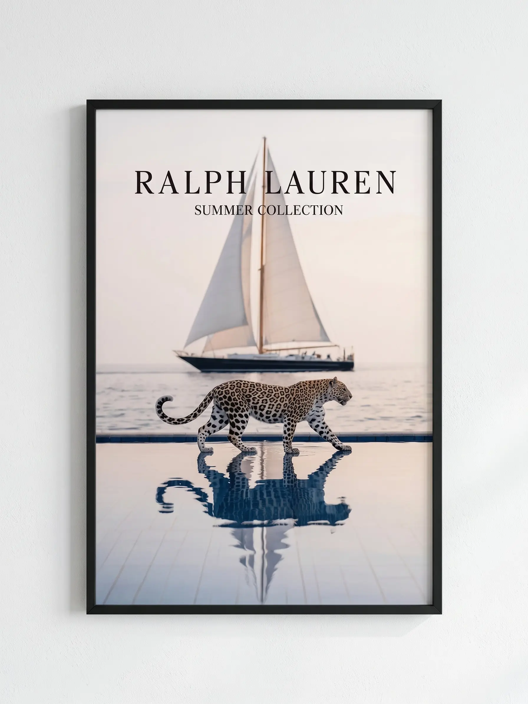 Ralph Lauren Summer Collection Poster, Luxury Yacht Wall Art Print, Leopard Fashion Decor, Coastal Aesthetic Room Decor, Modern Home Wall Art [UNFRAMED]